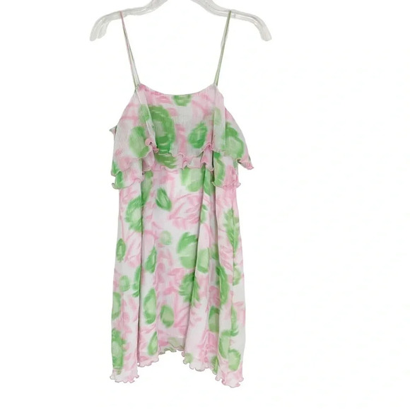 Ganni Floral Pleated Layered Mini Dress Pink and Green Size S NWT - Picture 6 of 16